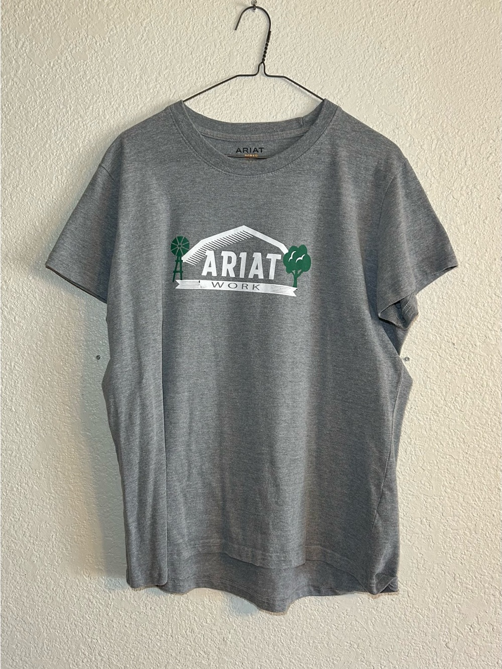 Ariat Rebar Gray Short Sleeve Tee with White and Green Logo